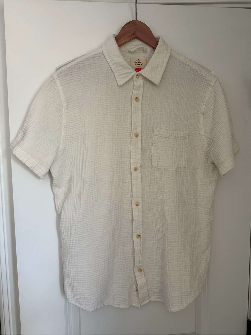 Marine Layer Men's Short-Sleeve Button-Down Shirt in Off-White